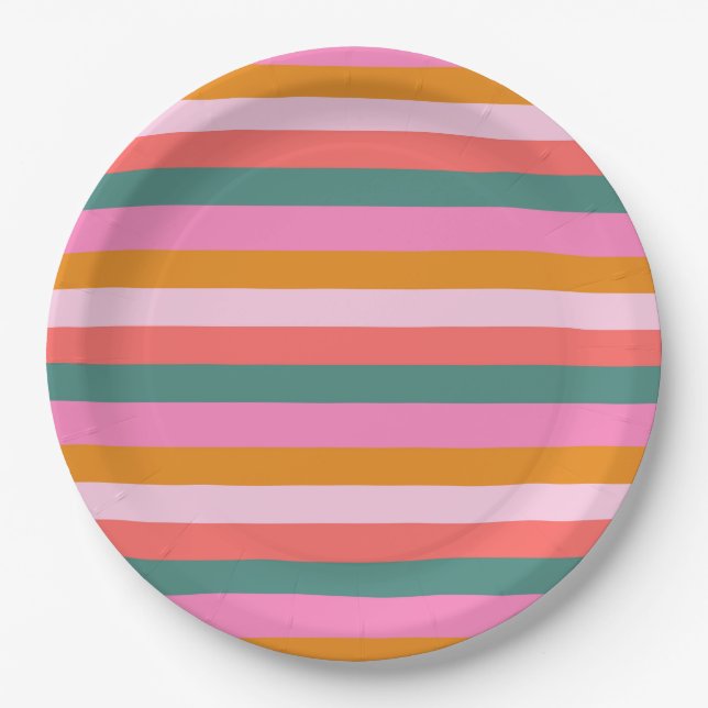 Festive Bright Stripe Paper Plates (Front)