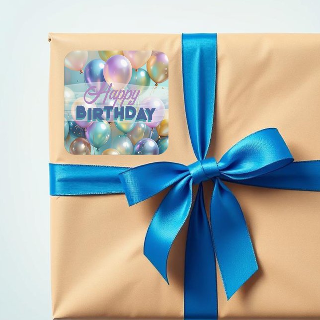  Festive Bright Vibrant Colorful Balloons Birthday Square Sticker (Creator Uploaded)