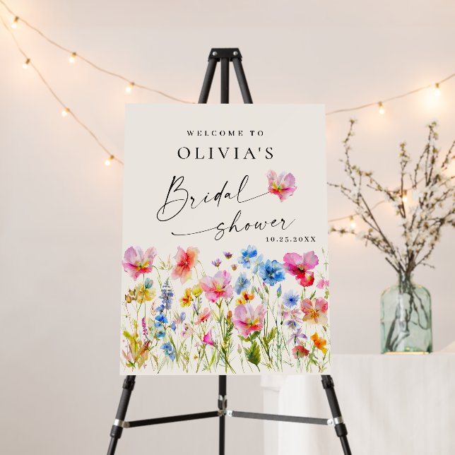 Festive Bright Watercolor Flowers Bridal Shower Foam Board (In Situ (Stand))