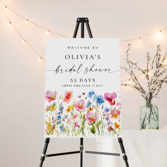 Festive Bright Watercolor Flowers Bridal Shower Foam Board (In Situ (Stand))