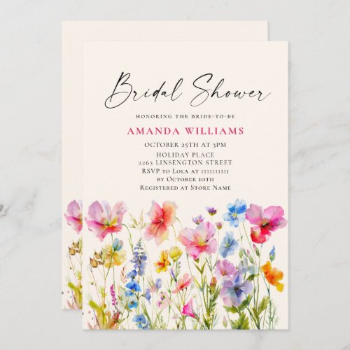 Festive Bright Watercolor Flowers Bridal Shower Invitation