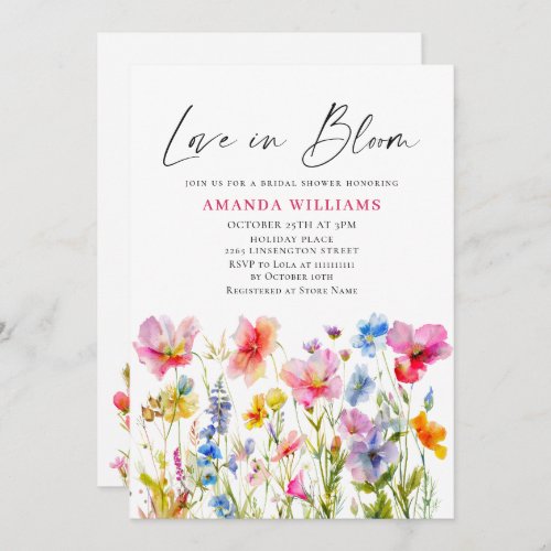 Festive Bright Watercolor Flowers Bridal Shower Invitation