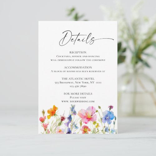 Festive Bright Watercolor Flowers Details Enclosure Card