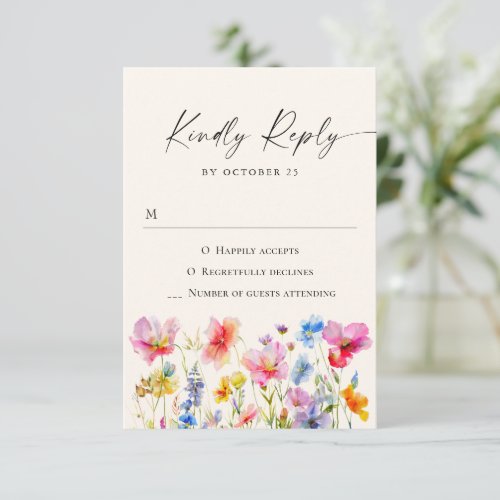 Festive Bright Watercolor Flowers Wedding RSVP Card