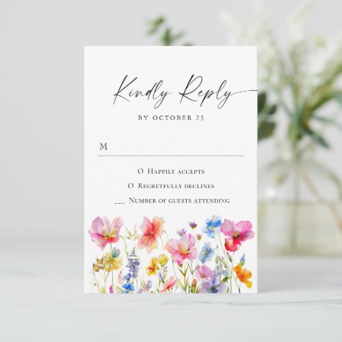 Festive Bright Watercolor Flowers Wedding RSVP Card