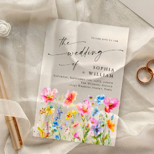 Festive Bright Watercolor Wild Flowers Wedding Acrylic Invitations