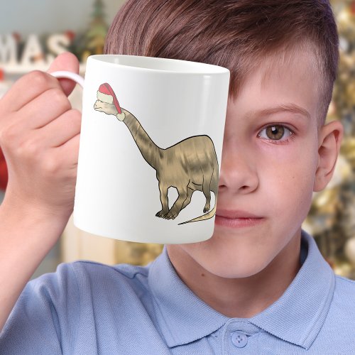 Festive Brontosaurus Cute Santa Elf Xmas Dinosaur Coffee Mug