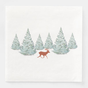 Festive Brown Deer under Snowy Spruce Trees Paper Dinner Napkins