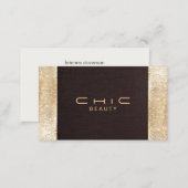  Festive Brown Linen FAUX Gold Sequin Beauty Business Card (Front/Back)