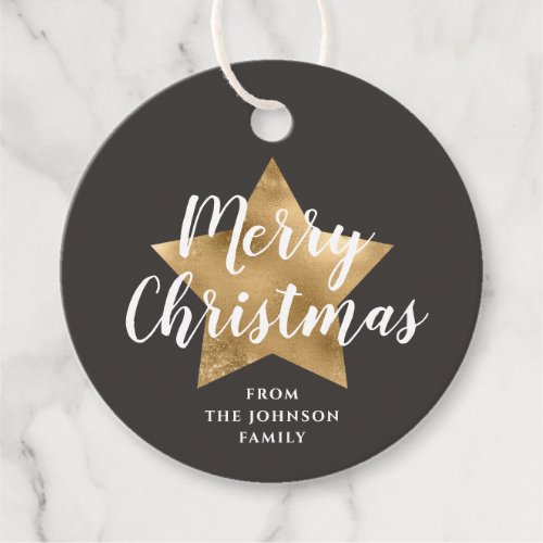 Festive Brown Star Merry Christmas Favor Tags