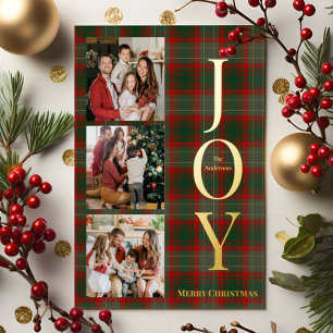 Festive Buffalo Plaid 3 Photos collage Christmas Foil Holiday Card
