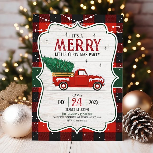 Festive Buffalo Plaid Christmas Party Invitation (Buffalo Plaid Merry Christmas Party invitation)
