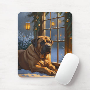 Festive Bullmastiff with Christmas Lights Holiday Mouse Pad