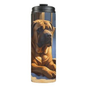 Festive Bullmastiff with Christmas Lights Holiday Thermal Tumbler