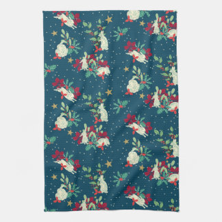 Festive Bunnies Play As Snow Falls Kitchen Towel