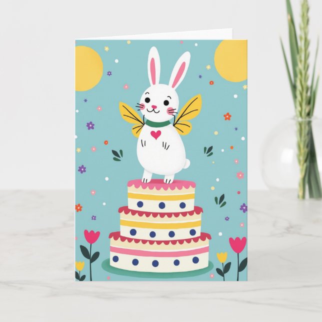 Festive Bunny Cake Art Card (Front)