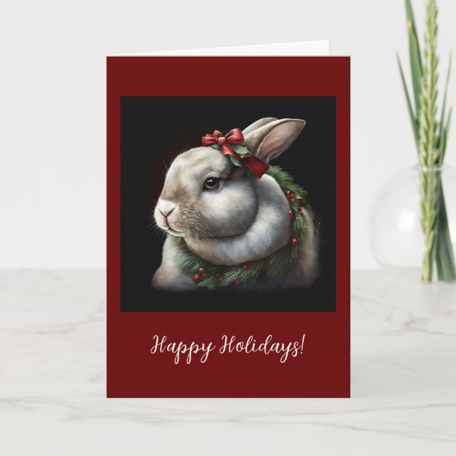 Festive Bunny Folded Holiday / Christmas Card (Front)