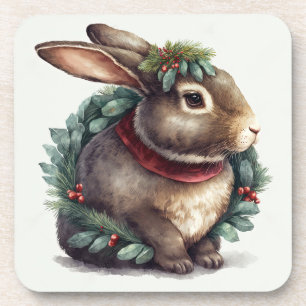 Festive Bunny Winter Holidays/Christmas Coasters