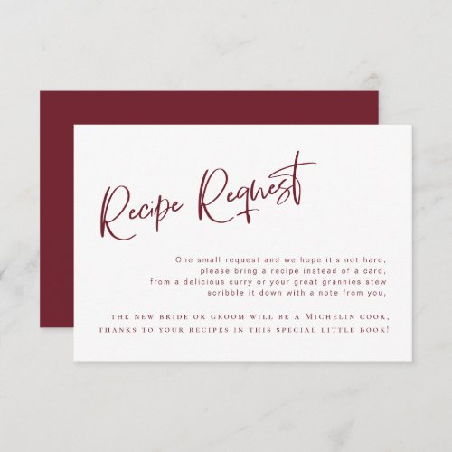 Festive Burgundy Bridal Shower Recipe Request Card