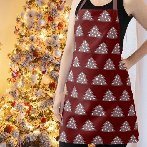 Festive Burgundy Christmas Tree Pattern Holiday Apron