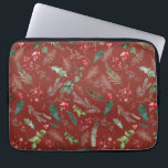 Festive Burgundy Christmas Winter Botanical Floral Laptop Sleeve<br><div class="desc">This pattern features tossed watercolor red florals,  berries & winter greenery for a festive look.</div>