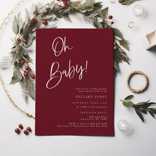 Festive Burgundy Red Baby Shower Invitation