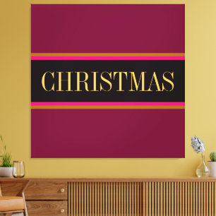 Festive Burgundy Red Black CHRISTMAS Stripes Text Canvas Print