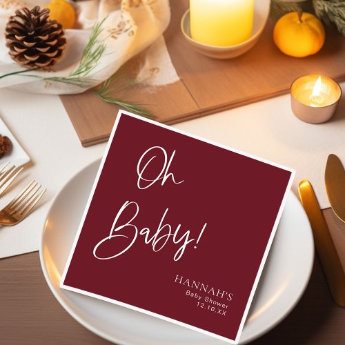 Festive Burgundy Red Oh Baby Baby Shower Napkins