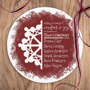 Festive Burgundy Round Business Holiday Card