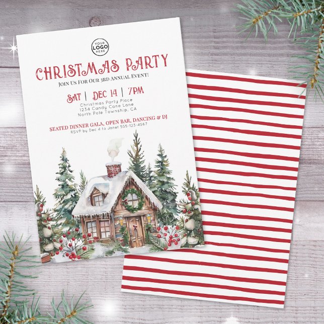 Festive Business Christmas Holiday Party Invitation (Festive Winter Watercolor Business Christmas Party Invitation )