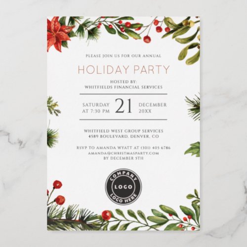 Festive Business Christmas Holiday Party Rose Gold Foil Invitation