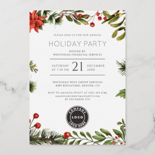 Festive Business Christmas Holiday Party Silver Foil Invitation