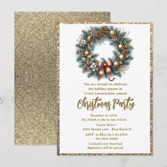 Festive Business Christmas Party Wreath  Invitation (Front/Back)