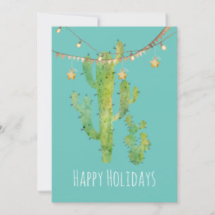 Festive Cactus Watercolor Holiday Card