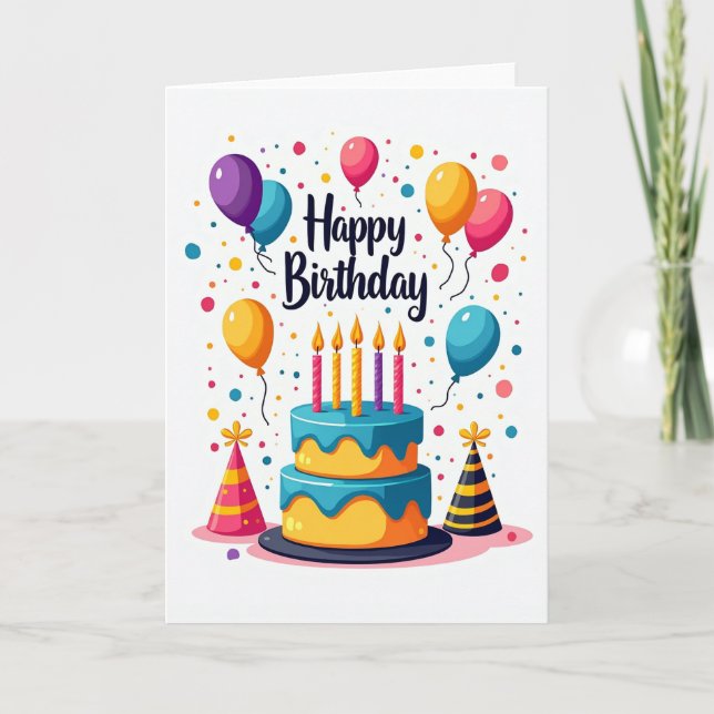Festive Cake Balloons Card (Front)