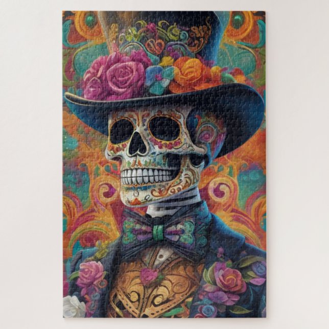 Festive Calaveras Tribute: Sugar Skull Splendor Jigsaw Puzzle (Vertical)