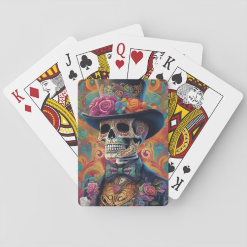 Festive Calaveras Tribute Sugar Skull Splendor Playing Cards