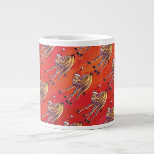 Festive Camel Pattern On Red Large Coffee Mug