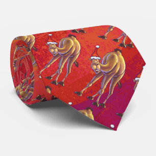 Festive Camel Pattern On Red Neck Tie
