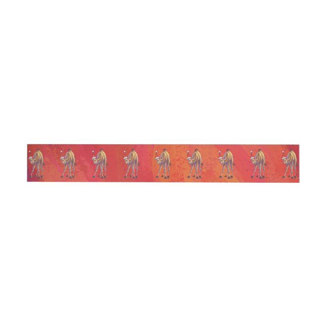 Festive Camel Pattern On Red Wrap Around Address Label (Individual)