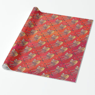 Festive Camel Pattern On Red Wrapping Paper