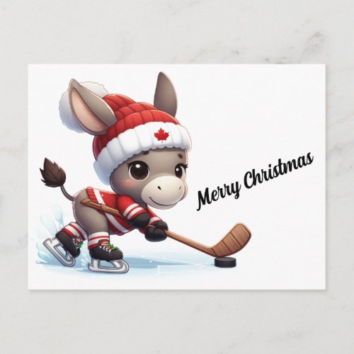 Festive Canada Christmas Hockey Donkey Postcard