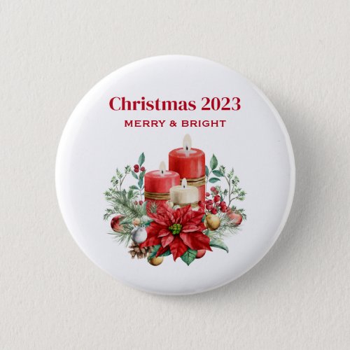 Festive Candles and Poinsettia Bouquet Christmas Button