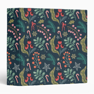 Festive Candy Cane and Holly Pattern 3 Ring Binder