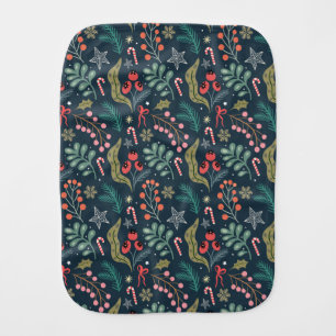 Festive Candy Cane and Holly Pattern Baby Burp Cloth