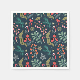 Festive Candy Cane and Holly Pattern Napkins
