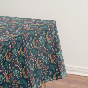 Festive Candy Cane and Holly Pattern Tablecloth