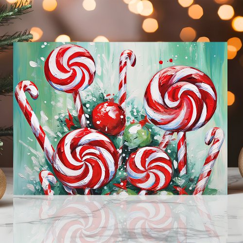 Festive Candy Cane And Peppermint Christmas Holiday Card