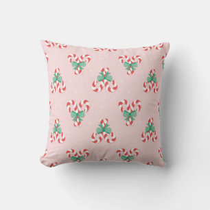 Festive Candy Cane Bows Throw Pillow