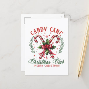 Festive candy cane Christmas club add message Holiday Postcard